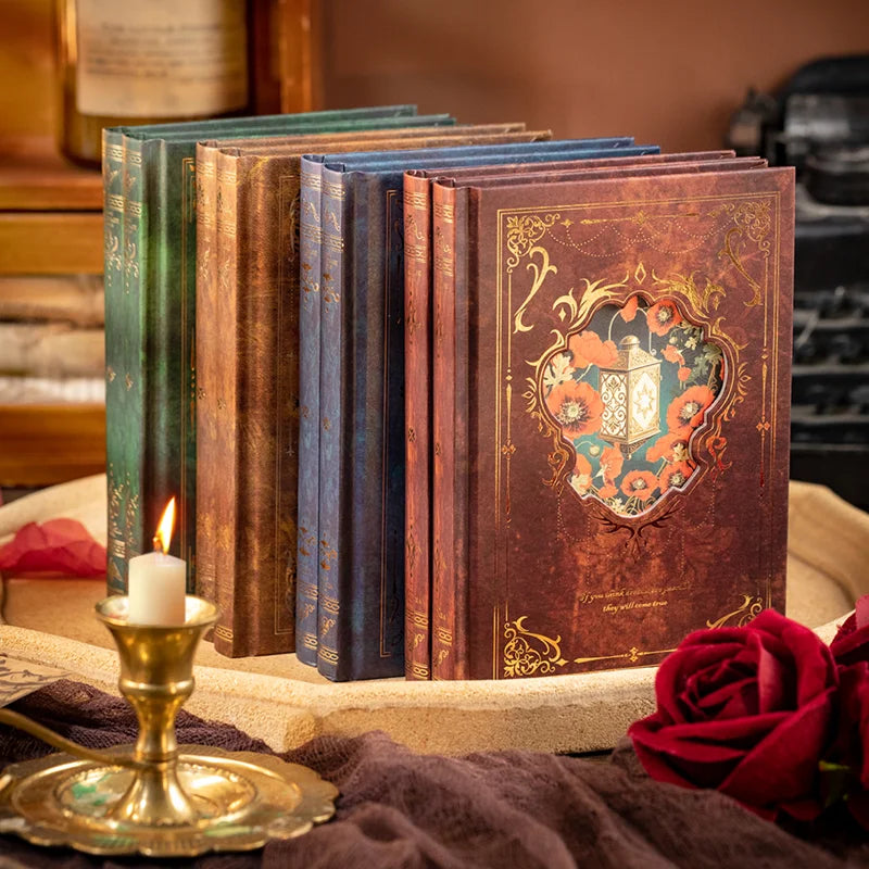 Vintage Gold-Foil Notebook Set — 192 Sheets Aesthetic Journaling Paper