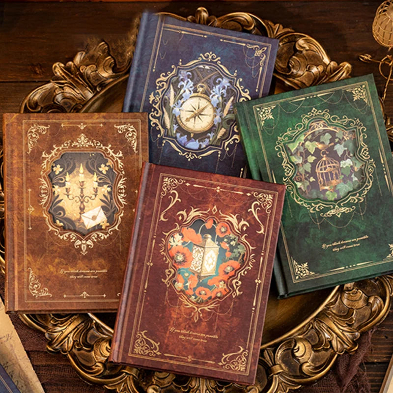 Vintage Gold-Foil Notebook Set — 192 Sheets Aesthetic Journaling Paper