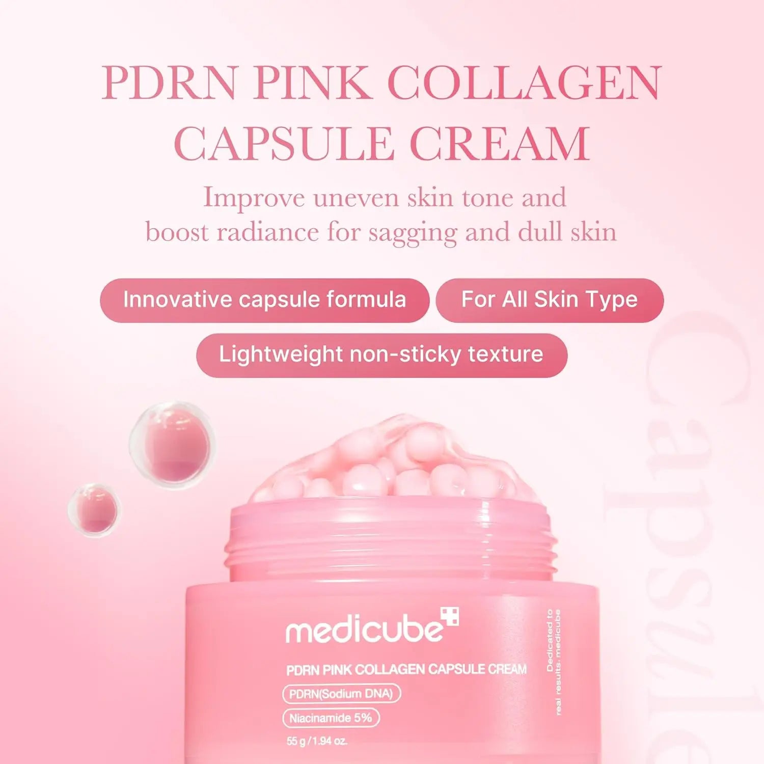 Medicube Salmon DNA PDRN Pink Collagen Capsule Cream Lightweight Face Moisturizer Korean Skincare