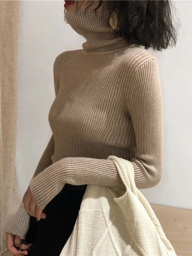 Slim Turtleneck Sweater — Soft Knit Pullover for Women, Fall & Winter