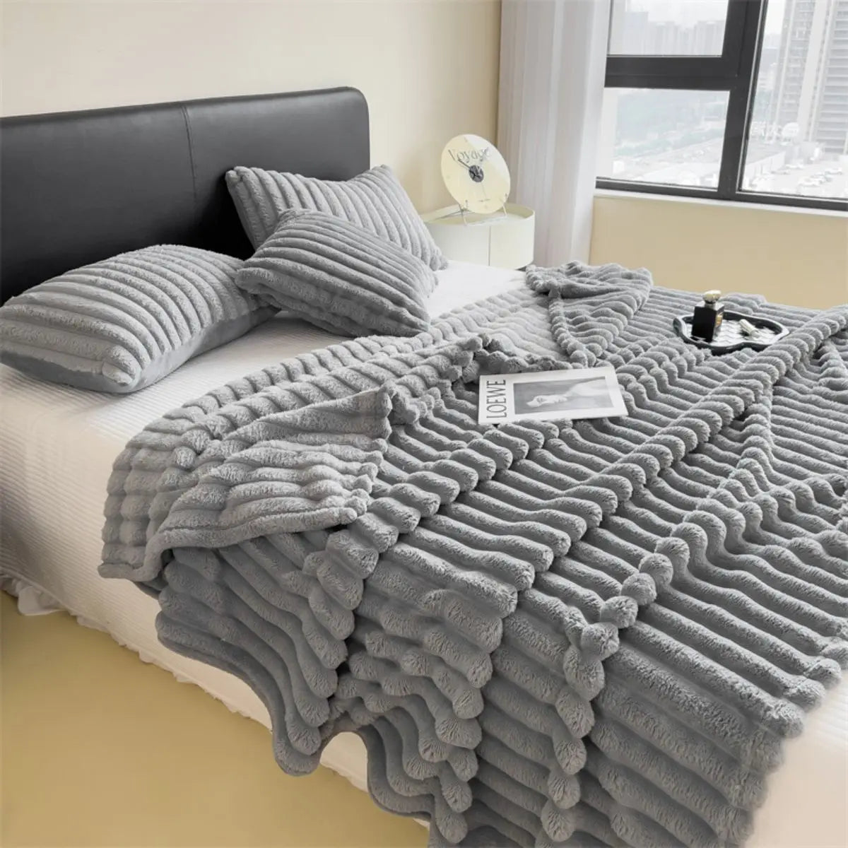 Thick Striped Fleece Blanket — Soft Multi-Purpose Throw for Bed, Sofa & Pets