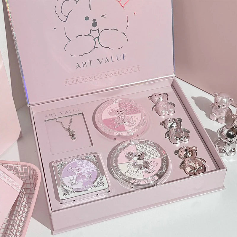 7-Piece Full Face Makeup Set Matte Lip Color Pressed Powder Blush Eye Shadow Palette & Necklace