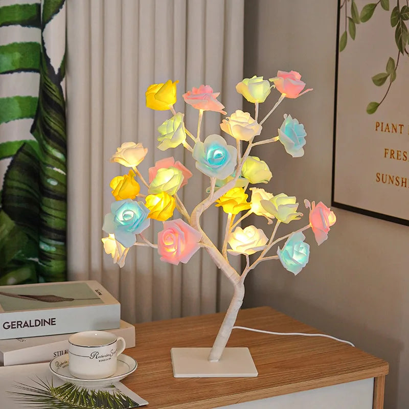 Rose Tree Night Light — LED String Table Lamp, Cute USB Room Decor