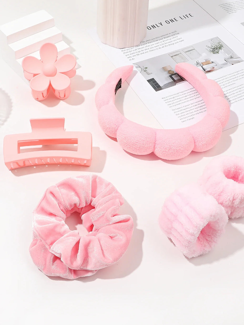Spa Headband & Scrunchie Set (7-Piece) — Microfiber Makeup Wash Headband + Wrist Bands