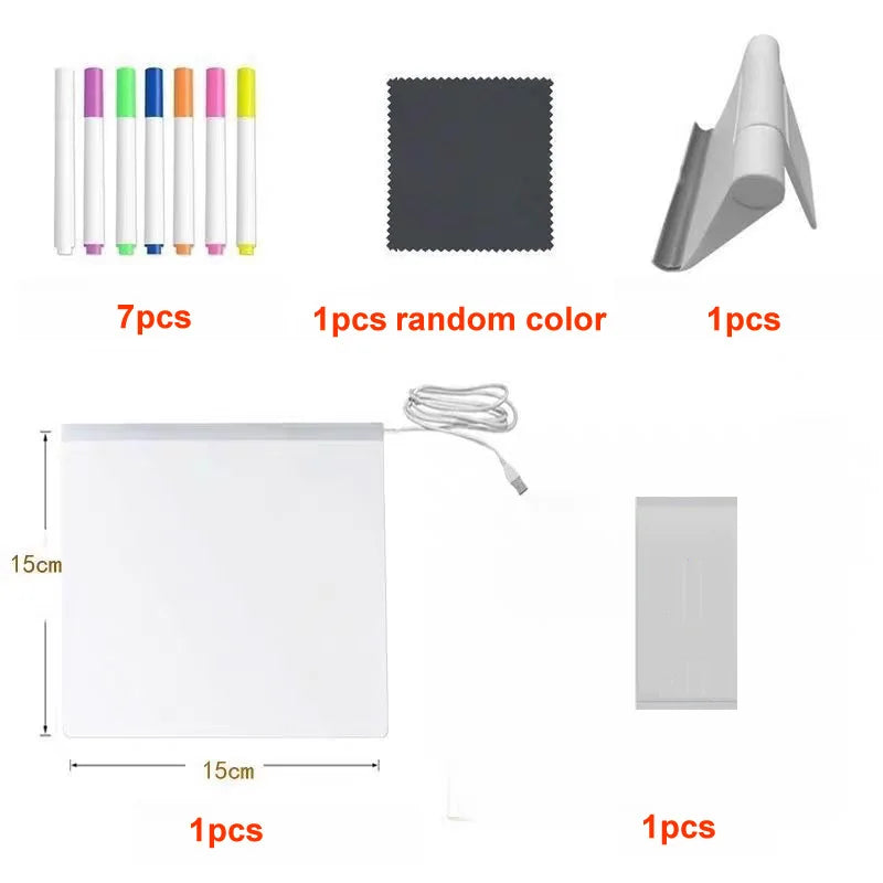 LED Glow Drawing Board — Light-Up Message Board with 7 Color Pens
