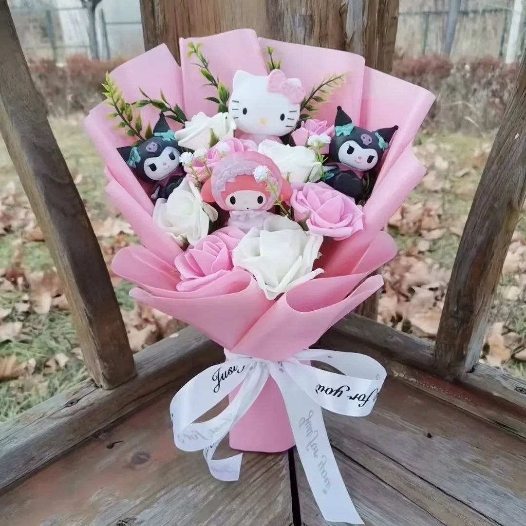 Hello Kitty Plush Rose Bouquet — Kawaii Sanrio Anime Flower Gift