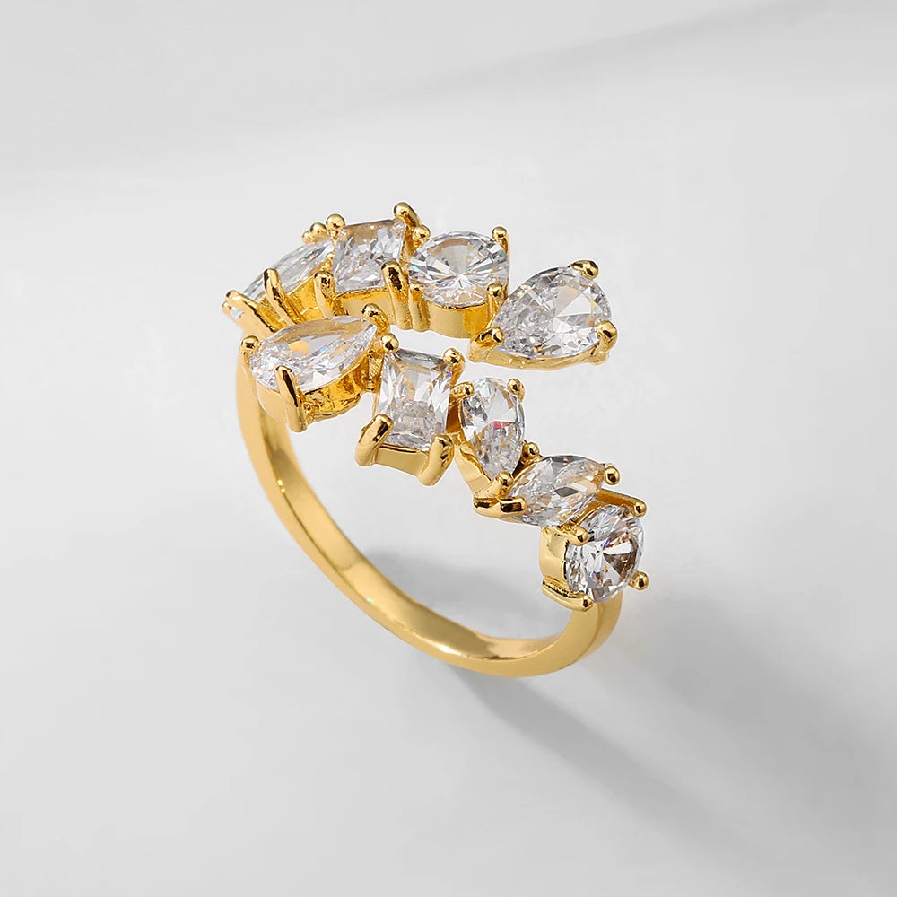 Yellow Zirconia Statement Ring — Sparkly CZ 3-Layer Adjustable Ring for Women