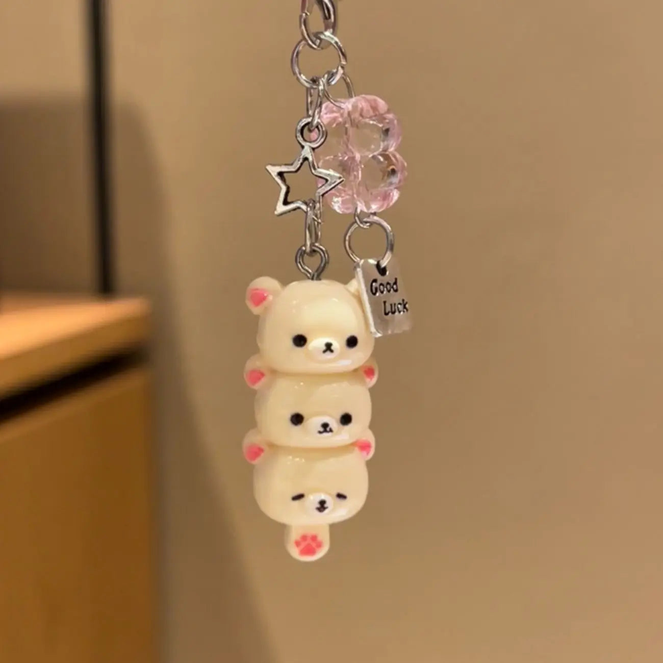 Cute Bear Phone Charm Keychain — Kawaii Bag Charm for Keys, AirPods & Phone