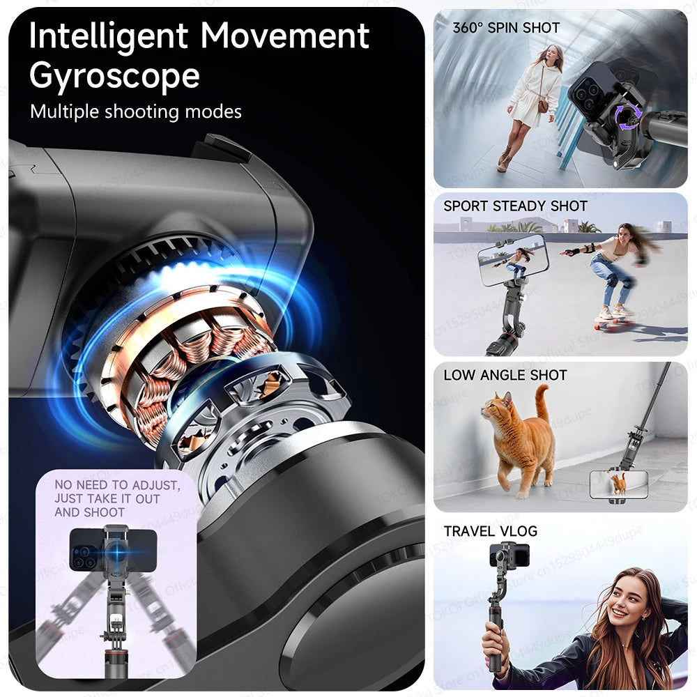 AI Face-Tracking Selfie Gimbal — 360° Auto Rotation