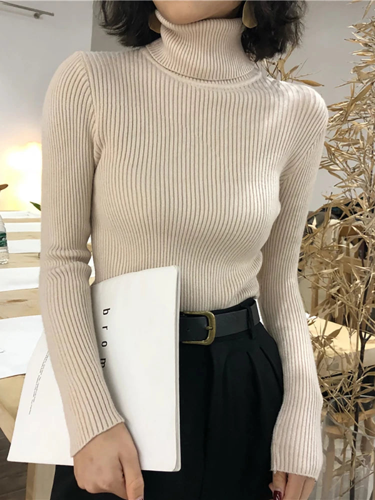 Slim Turtleneck Sweater — Soft Knit Pullover for Women, Fall & Winter