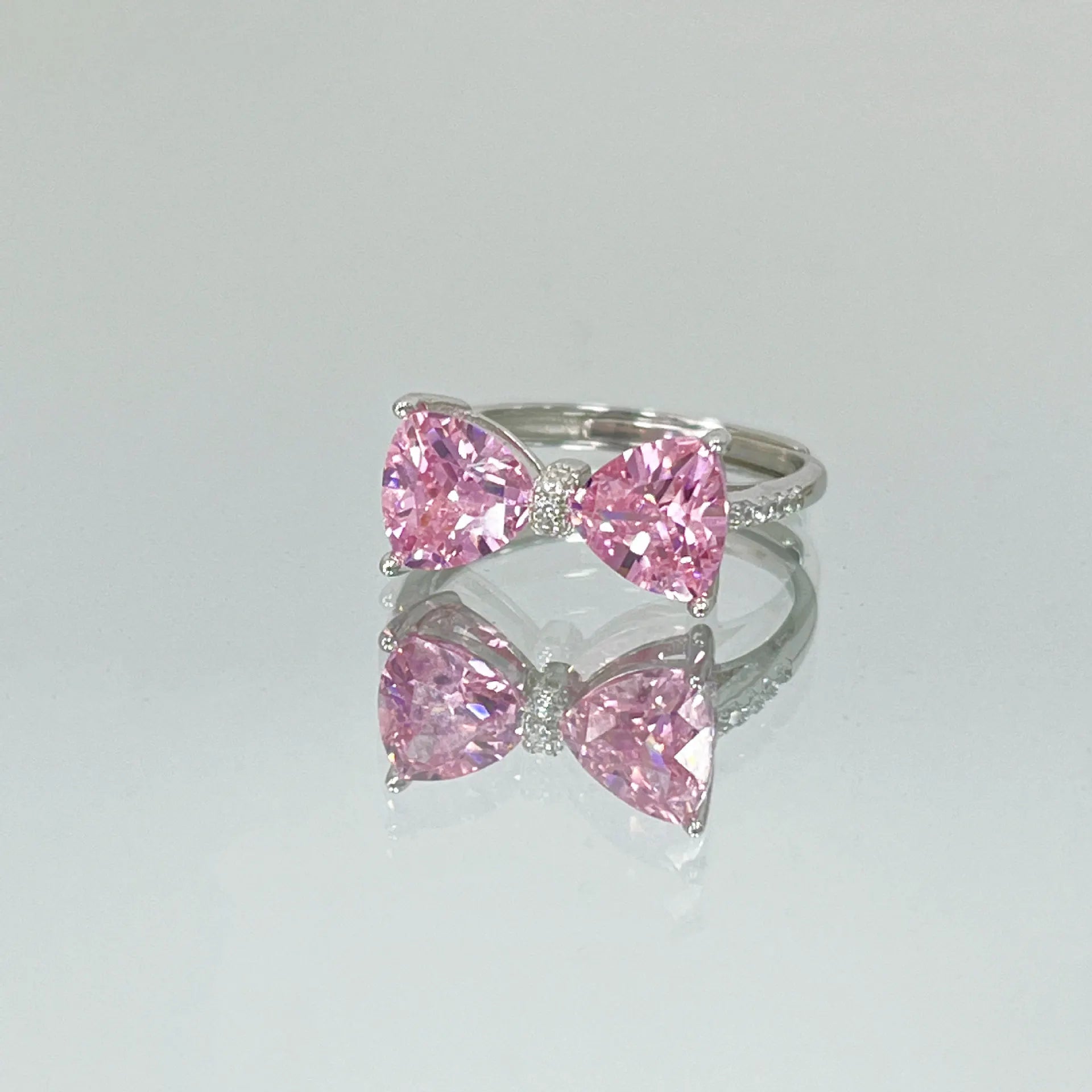 Sparkling Pink Zircon Ring — Dainty Y2K Heart & Star Ring for Women