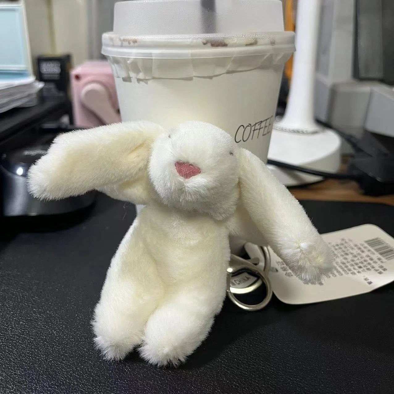 Fluffy Bunny Pom-Pom Keychain — Cute Plush Bag Charm for Girls
