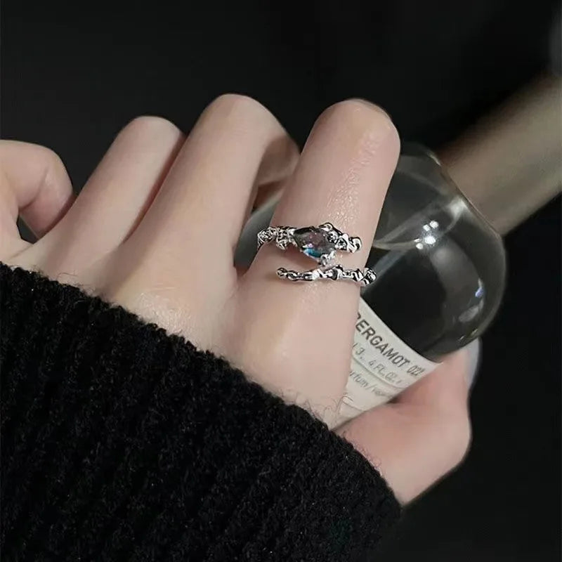Y2K Zircon Ring Set (3-Piece) — Star & Opal Crystal Stackable Rings
