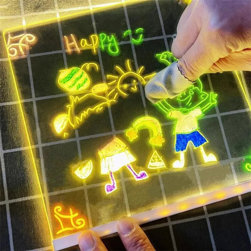 LED Glow Drawing Board — Light-Up Message Board with 7 Color Pens