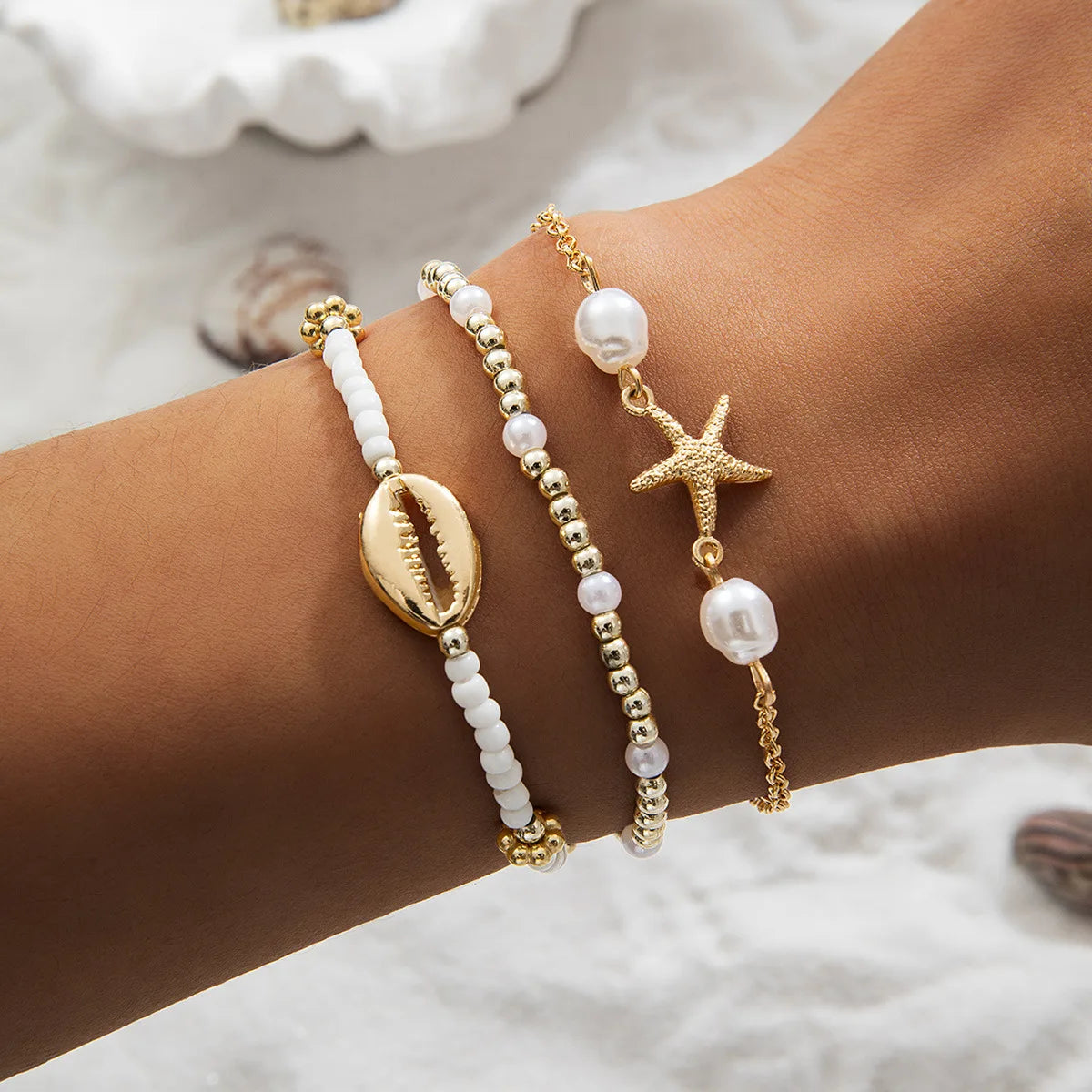 Gold Starfish & Shell Hair Clips (3-Pack) — Cute Coastal Duckbill Clips for Women
