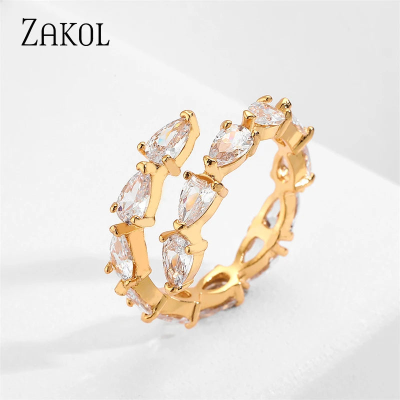 Yellow Zirconia Statement Ring — Sparkly CZ 3-Layer Adjustable Ring for Women