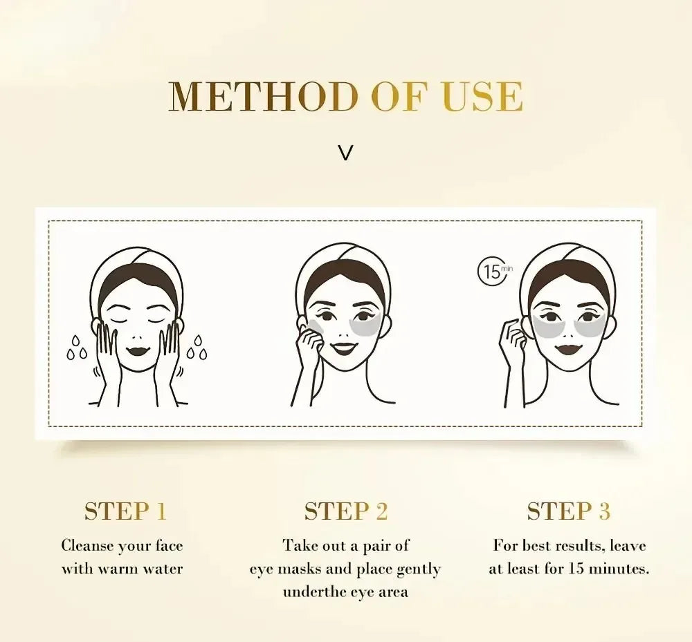 60-Pack Gold Collagen Under Eye Patches Hydrating Crystal Eye Mask Korean Skincare Anti-Fatigue