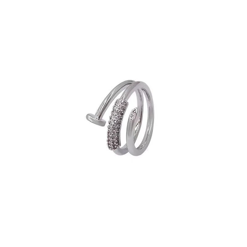 Dainty Zircon Stacked Ring — Delicate 3-Band Adjustable Ring for Women