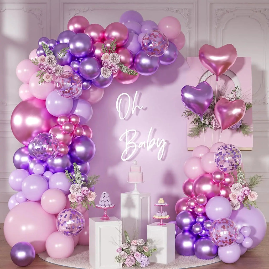 Pink & Purple Balloon Garland Arch Kit — Birthday, Bridal & Baby Shower Decor