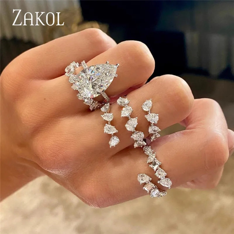 Yellow Zirconia Statement Ring — Sparkly CZ 3-Layer Adjustable Ring for Women