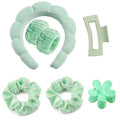 Spa Headband & Scrunchie Set (7-Piece) — Microfiber Makeup Wash Headband + Wrist Bands