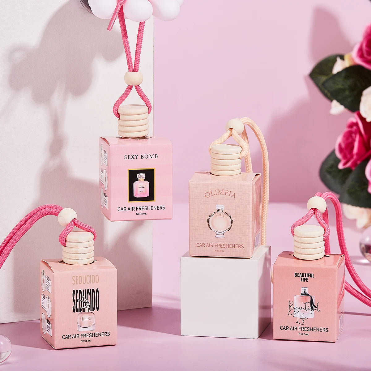 Pink Car Perfume Diffuser — Cute Hanging Car Fragrance Pendant