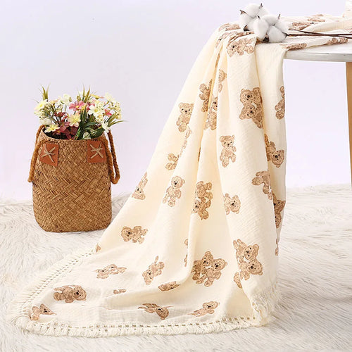 Cute Bear Muslin Baby Blanket — Soft Cotton Swaddle for Newborns, 80x65cm