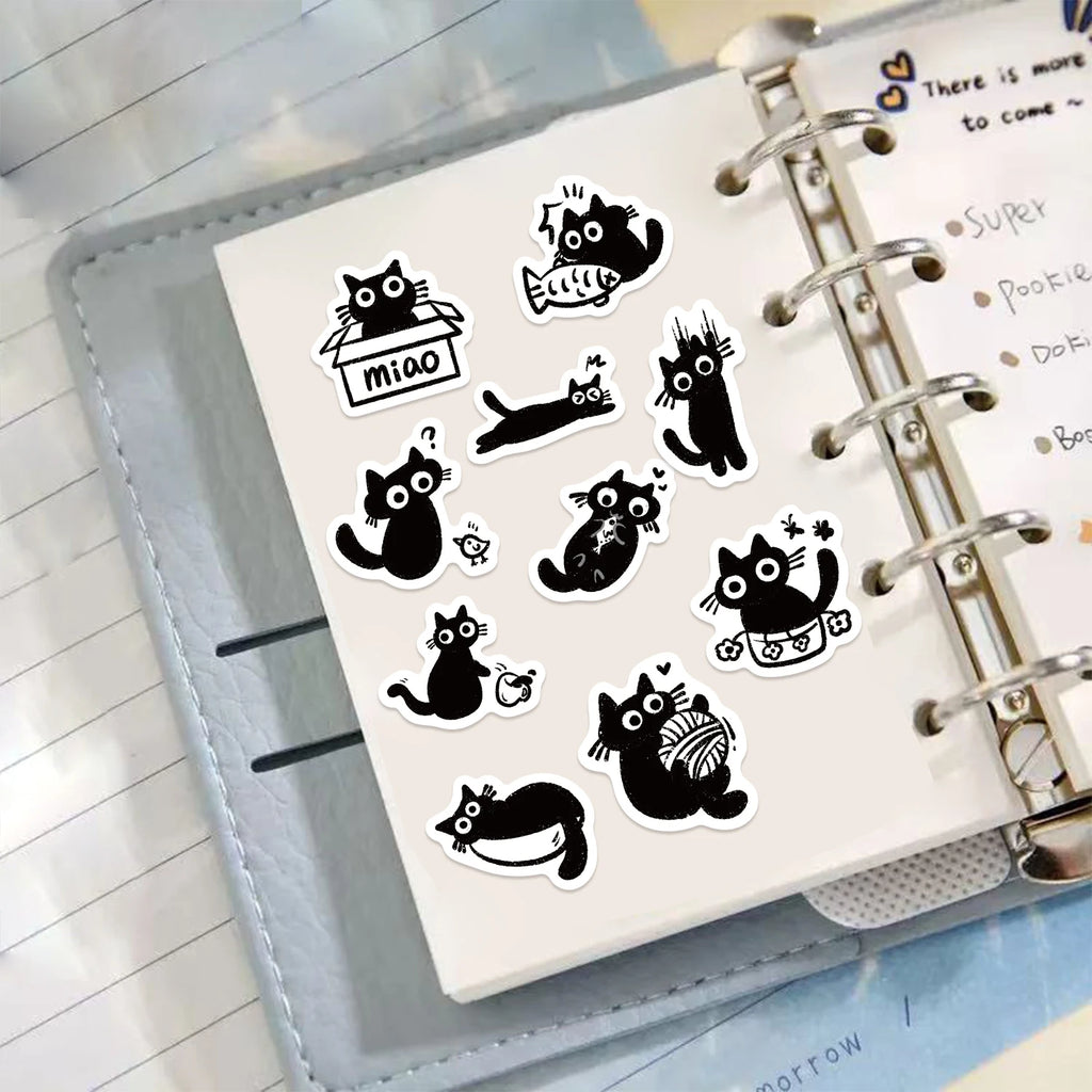 Cute Black Cat Stickers (500 Pcs) — Kawaii Waterproof Journal & Laptop Decals