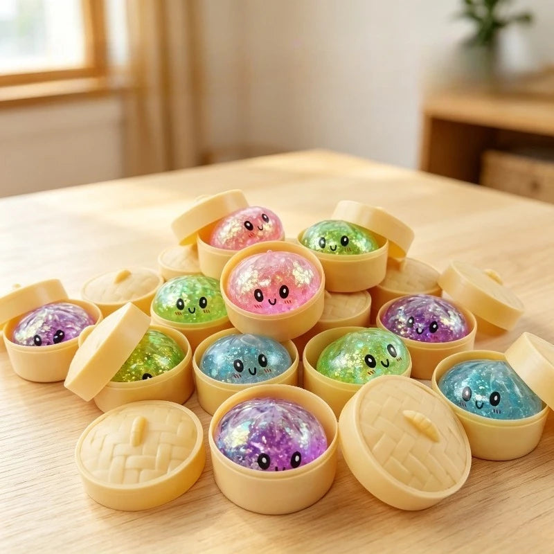Dumpling Squishy Stress Toy — Cute Slow-Rising Sensory Fidget with Steamer Box