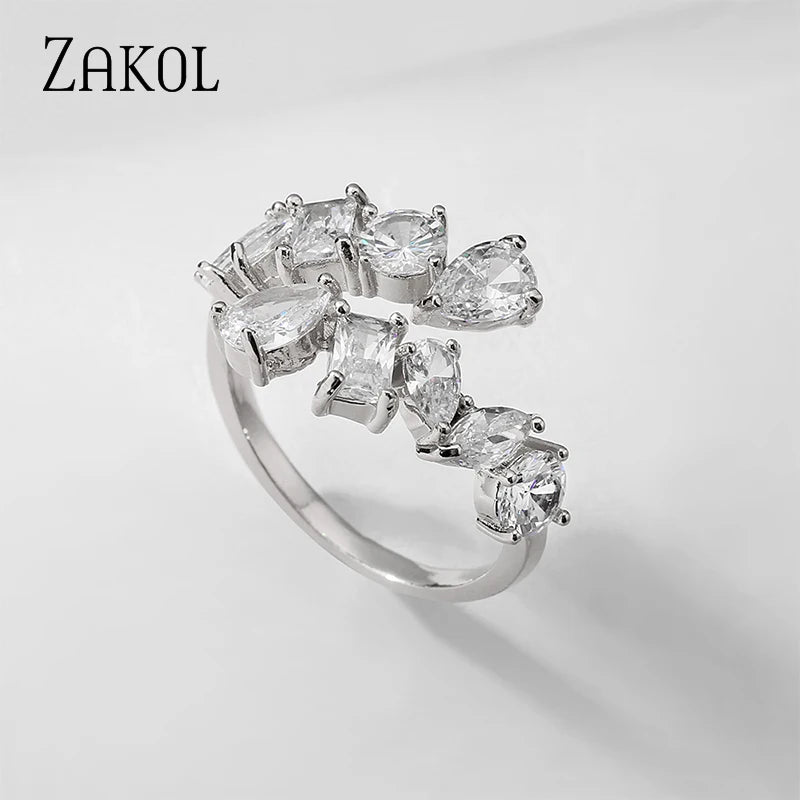 Yellow Zirconia Statement Ring — Sparkly CZ 3-Layer Adjustable Ring for Women