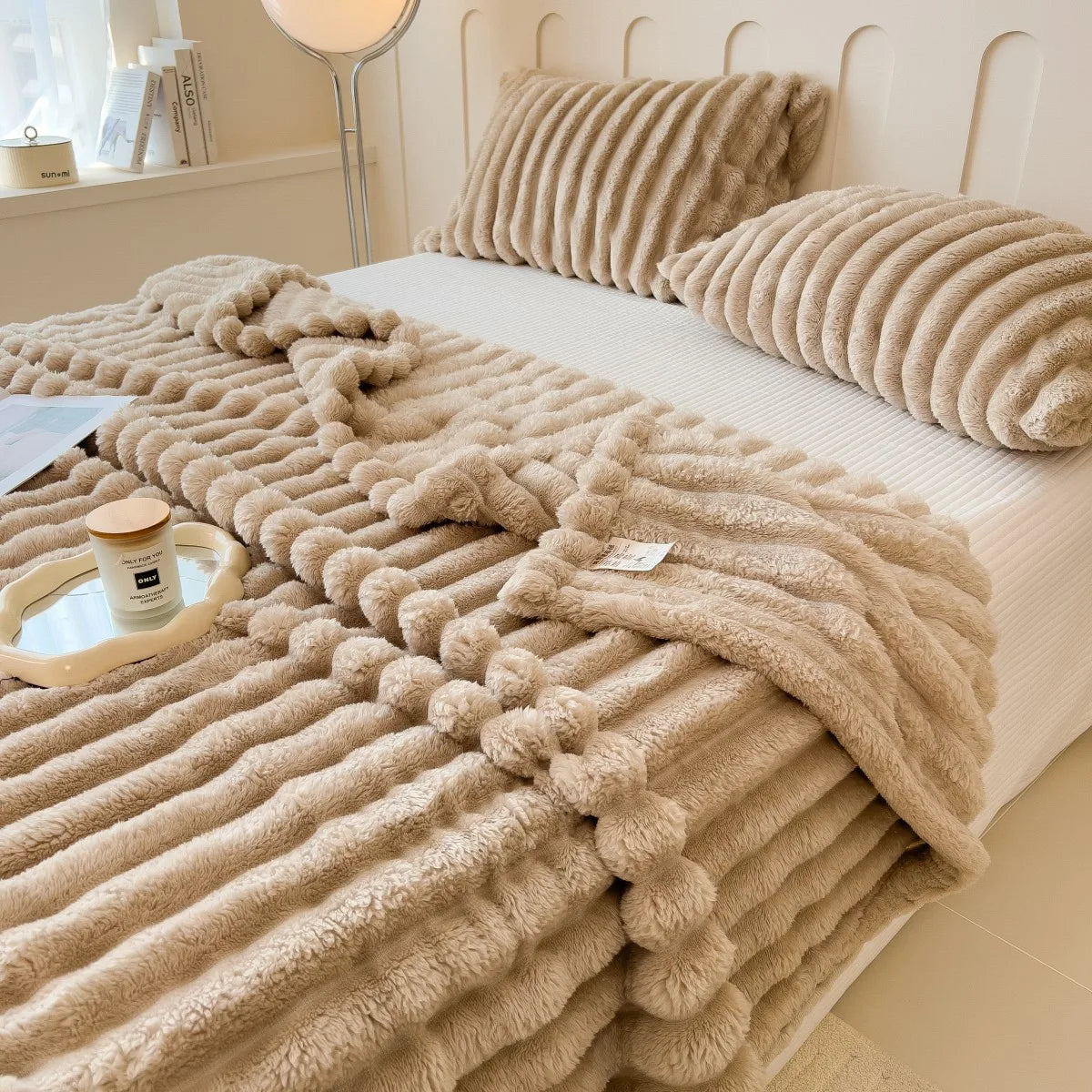 Thick Striped Fleece Blanket — Soft Multi-Purpose Throw for Bed, Sofa & Pets