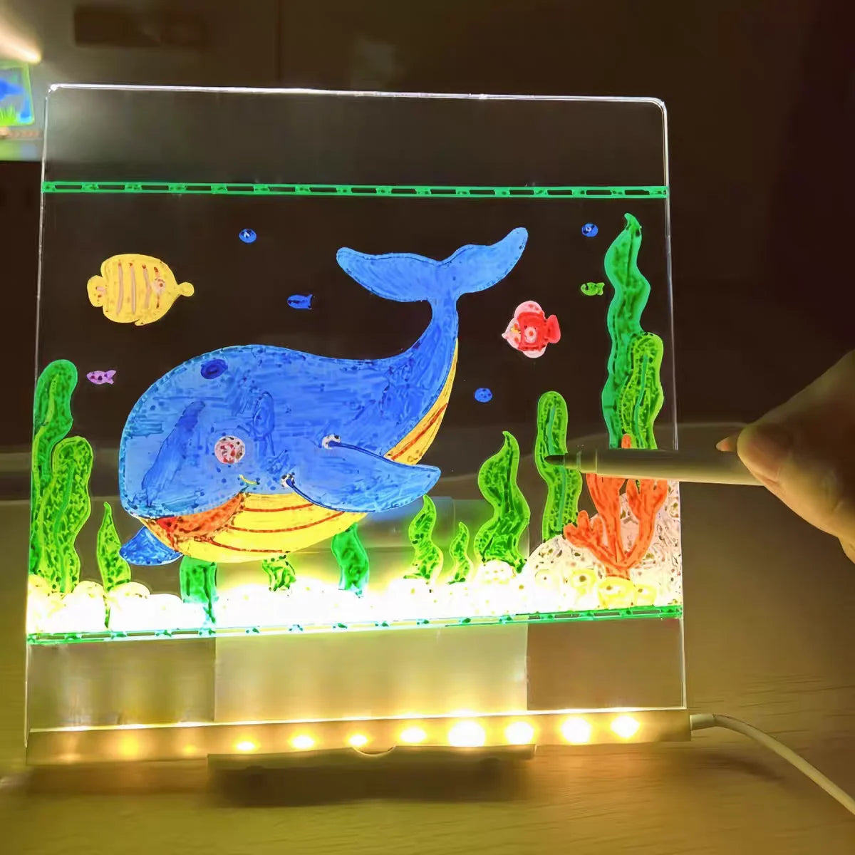 LED Glow Drawing Board — Light-Up Message Board with 7 Color Pens
