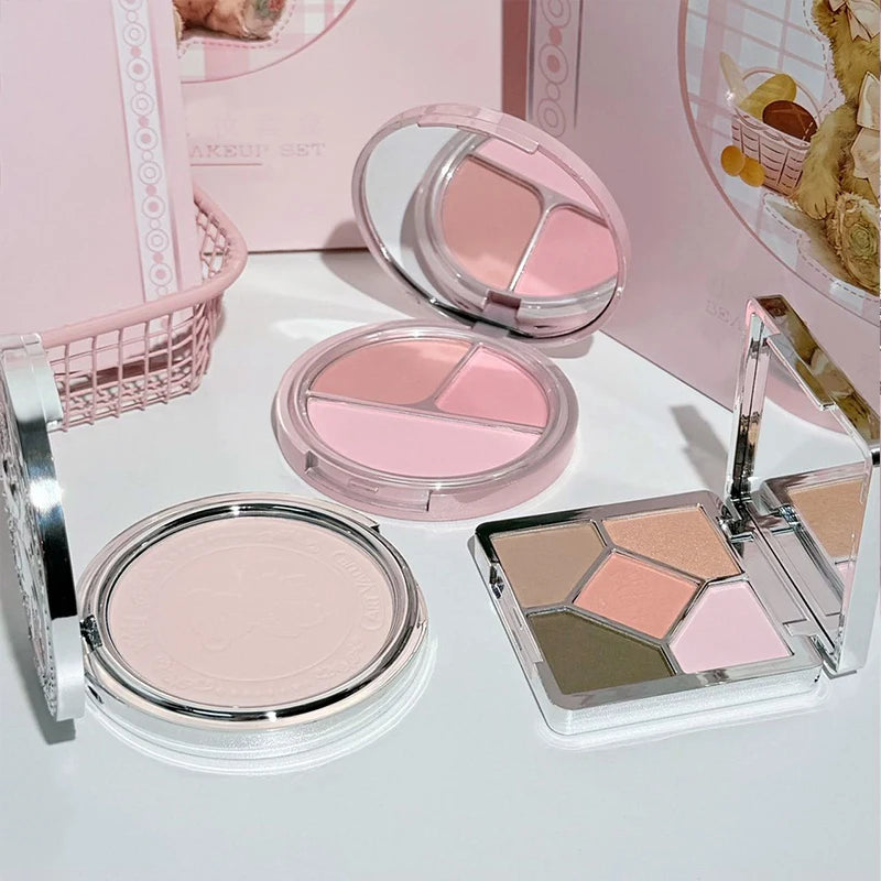 7-Piece Full Face Makeup Set Matte Lip Color Pressed Powder Blush Eye Shadow Palette & Necklace