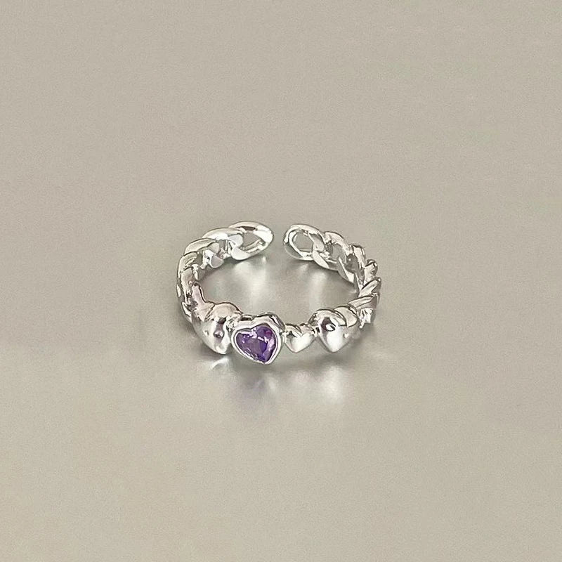 Sparkling Pink Zircon Ring — Dainty Y2K Heart & Star Ring for Women