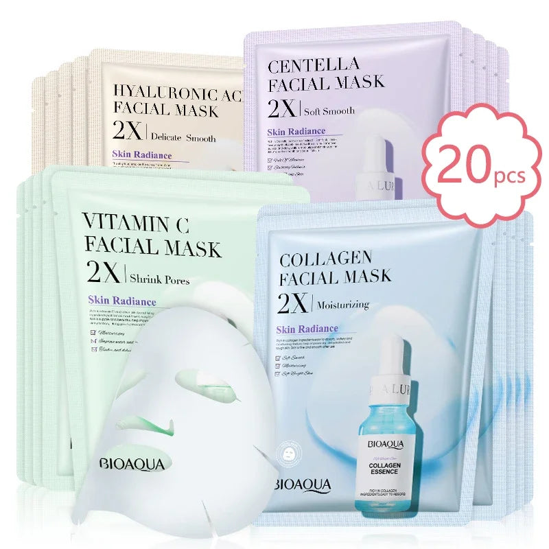 Korean Sheet Mask Set — Hydrating Collagen, Vitamin C & Centella Face Masks
