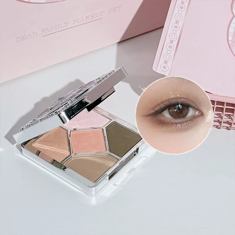 7-Piece Full Face Makeup Set Matte Lip Color Pressed Powder Blush Eye Shadow Palette & Necklace