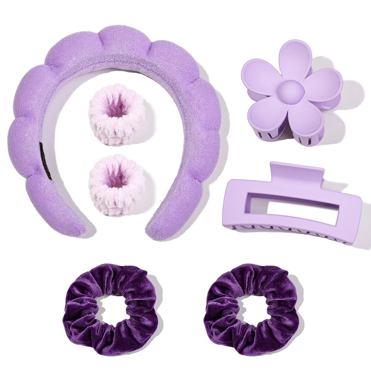 Spa Headband & Scrunchie Set (7-Piece) — Microfiber Makeup Wash Headband + Wrist Bands