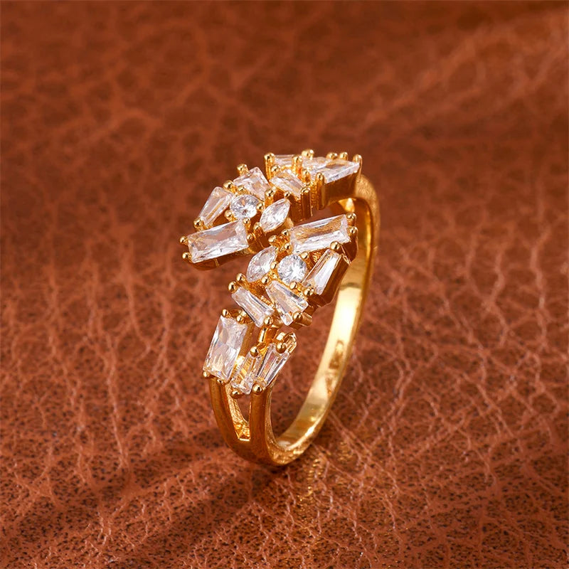 Yellow Zirconia Statement Ring — Sparkly CZ 3-Layer Adjustable Ring for Women