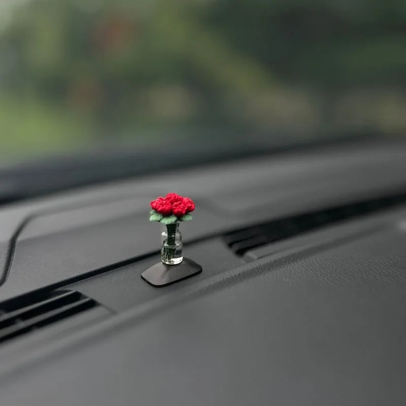 Mini Car Flower Vase — Cute Rose & Sunflower Dashboard Decor Clip