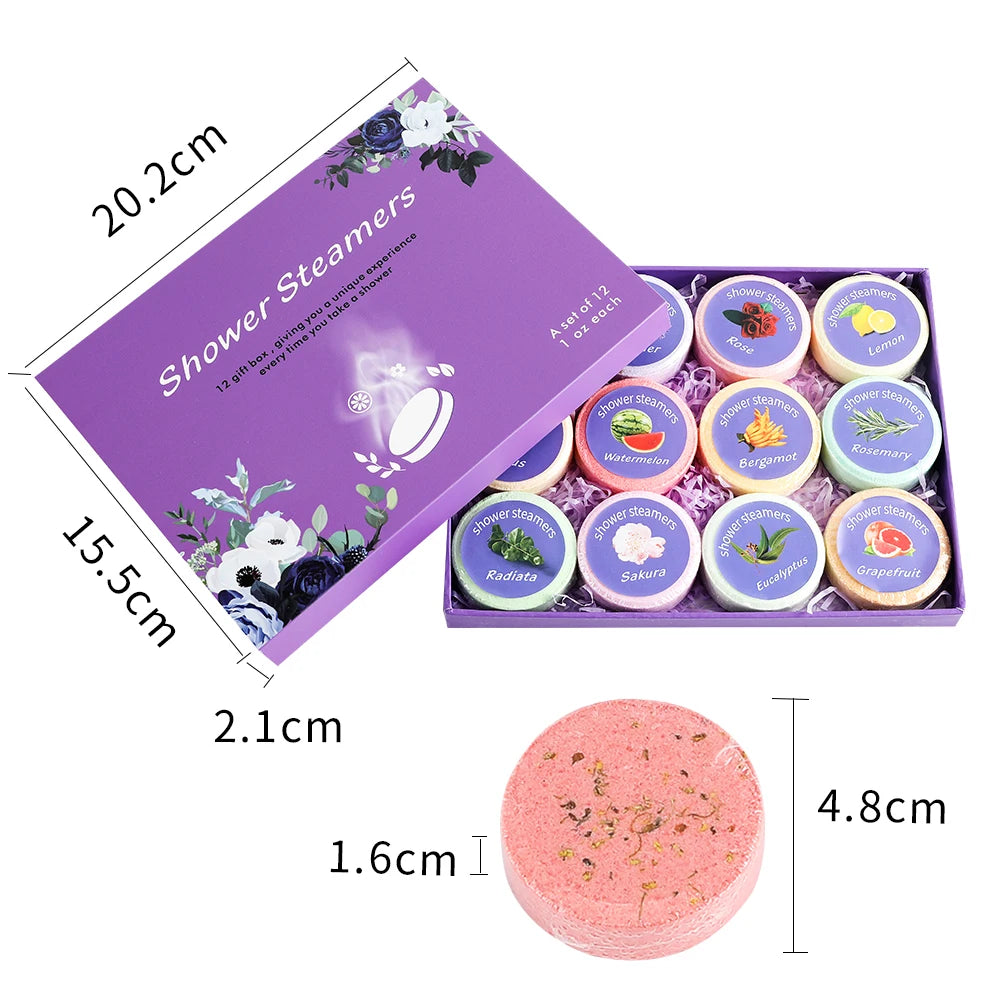 Shower Steamers Aromatherapy — 12 Essential Oil Shower Bombs, Spa Gift Set