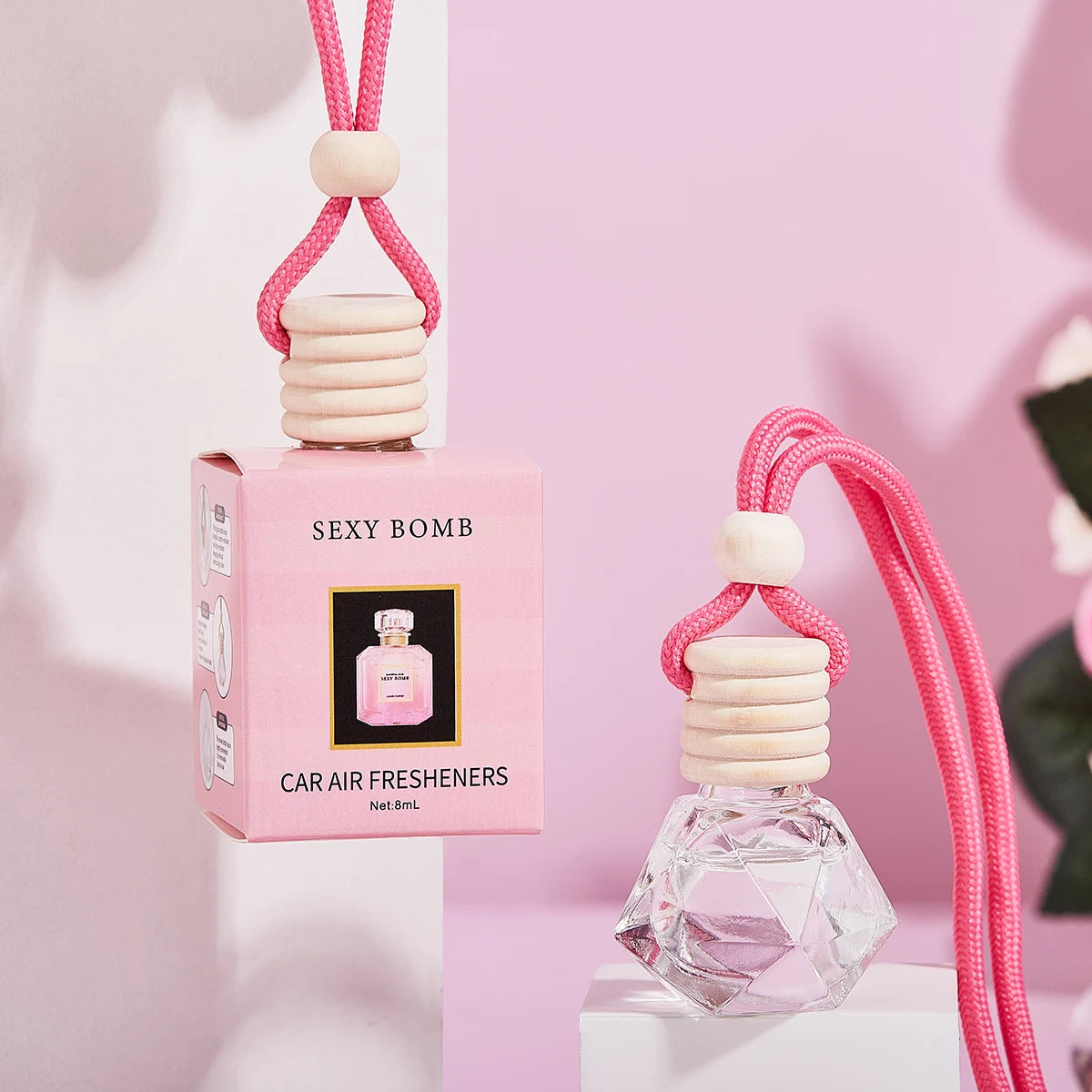 Pink Car Perfume Diffuser — Cute Hanging Car Fragrance Pendant