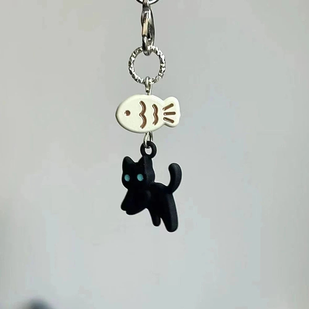 Black Cat Keychain — Cute Y2K Kawaii Bag Charm & Phone Chain