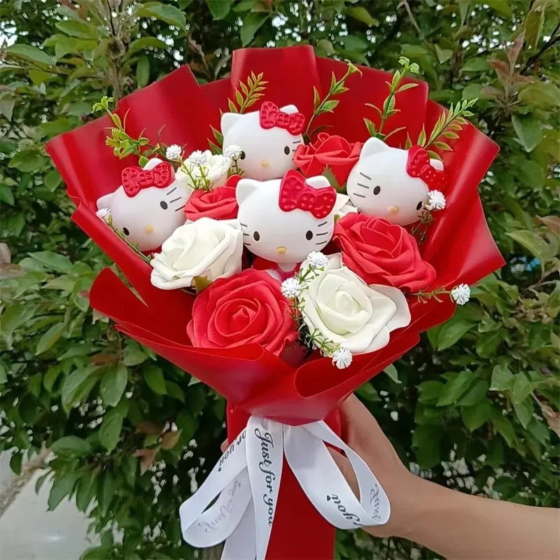 Hello Kitty Plush Rose Bouquet — Kawaii Sanrio Anime Flower Gift