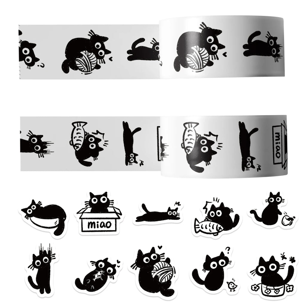 Cute Black Cat Stickers (500 Pcs) — Kawaii Waterproof Journal & Laptop Decals
