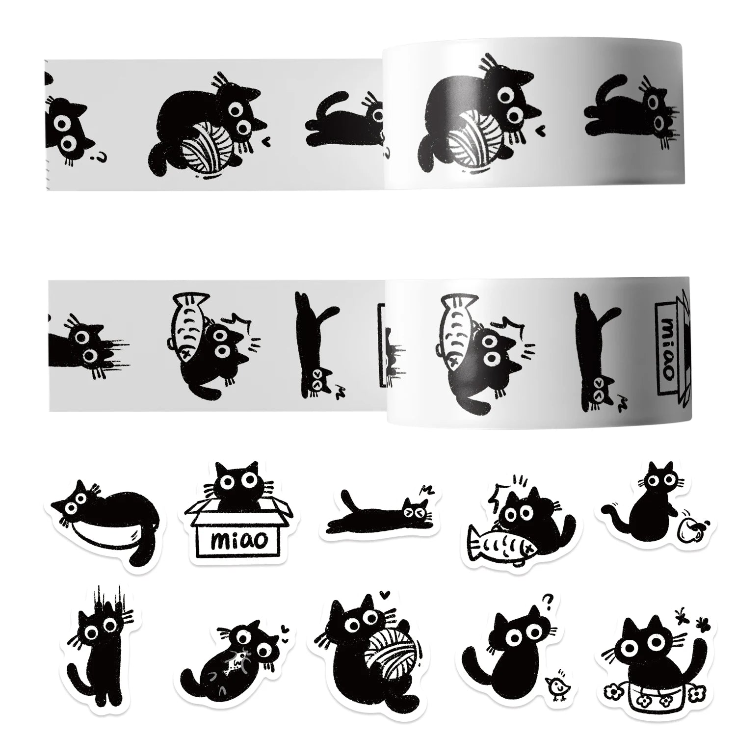 Cute Black Cat Stickers (500 Pcs) — Kawaii Waterproof Journal & Laptop Decals