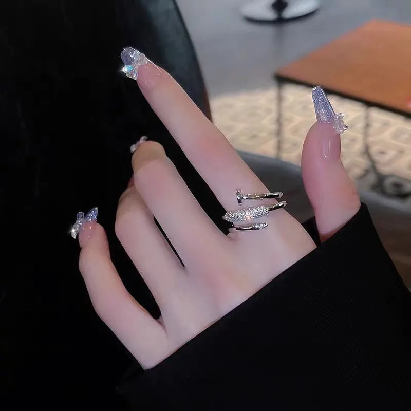 Dainty Zircon Stacked Ring — Delicate 3-Band Adjustable Ring for Women
