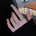 Dainty Zircon Stacked Ring — Delicate 3-Band Adjustable Ring for Women