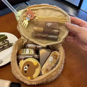 Cute Plush Bear Makeup Bag — Kawaii Cosmetic & Jewelry Pouch
