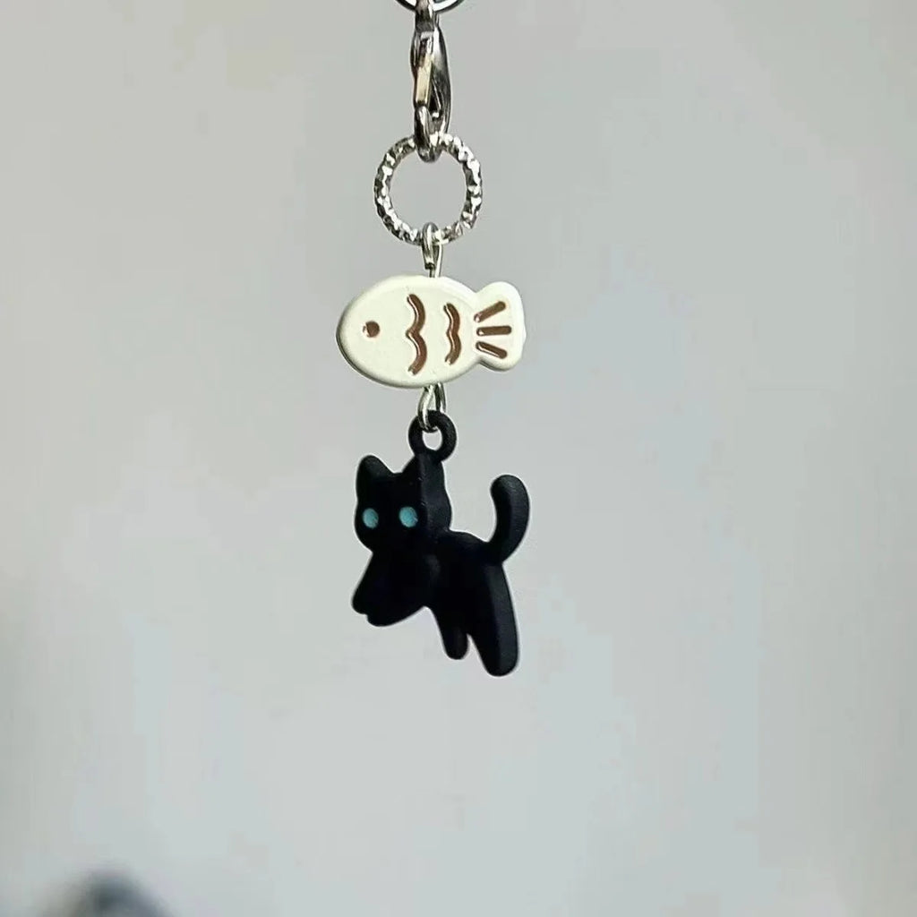 Black Cat Keychain — Cute Y2K Kawaii Bag Charm & Phone Chain