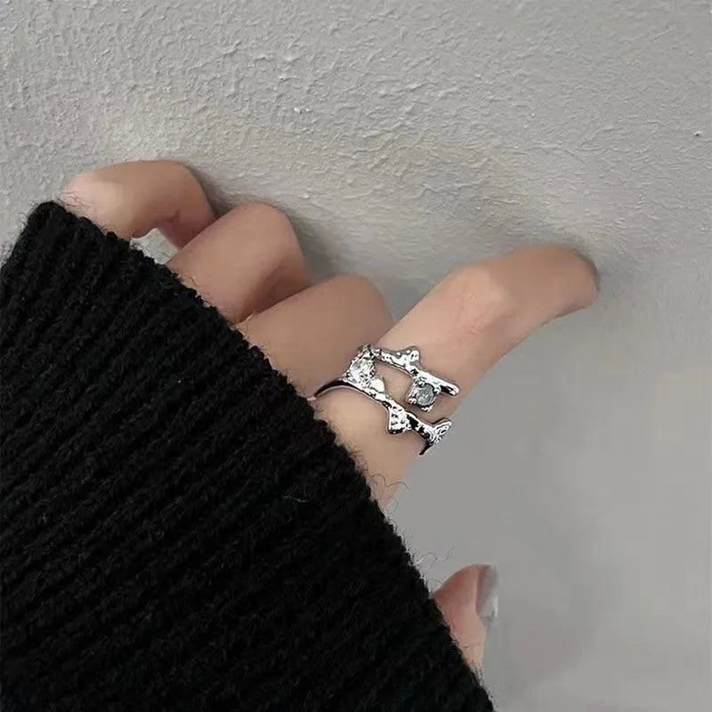 Y2K Zircon Ring Set (3-Piece) — Star & Opal Crystal Stackable Rings